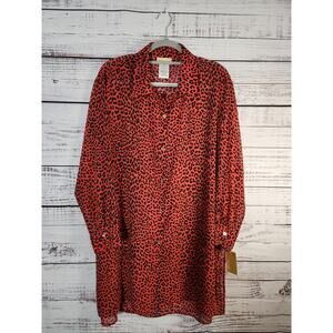 Michael Kors Sheer Swimsuit cover up in red leopard print oversized Medium NWT